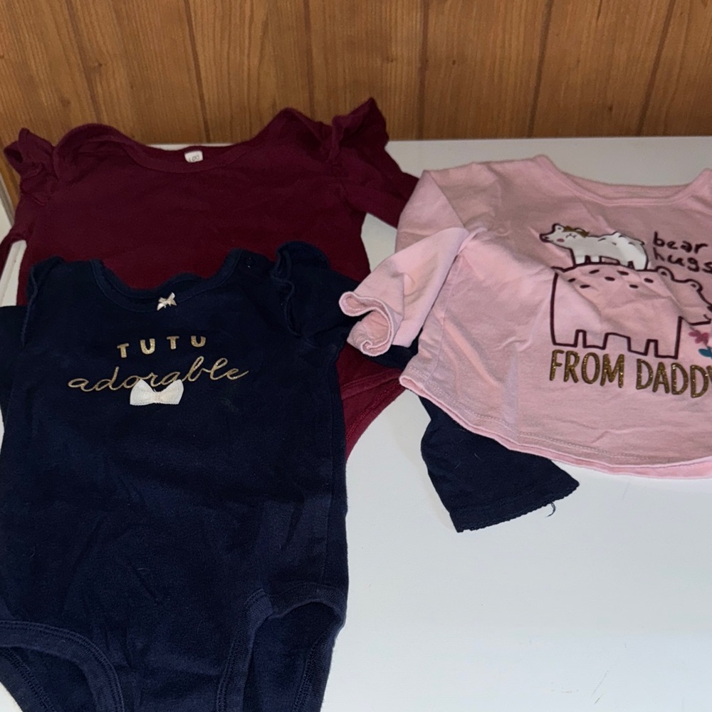 24m  Onesie and Shirt - Burgundy, Pink, and Navy onesie with tutu leggings